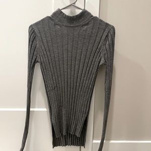 Grey, Ribbed, and Thin Theory Mock Neck Sweater
